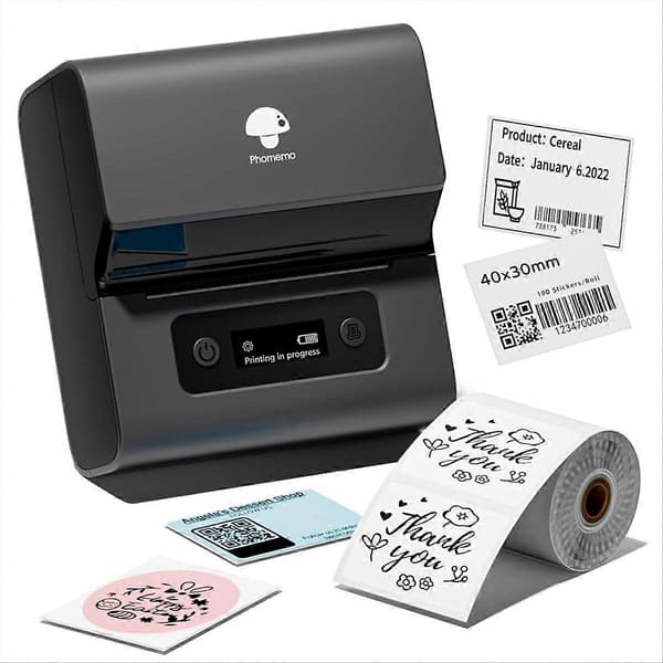【2F】M221 Etiketmaskine Bluetooth Bærbar Etiketmaskine Grå
