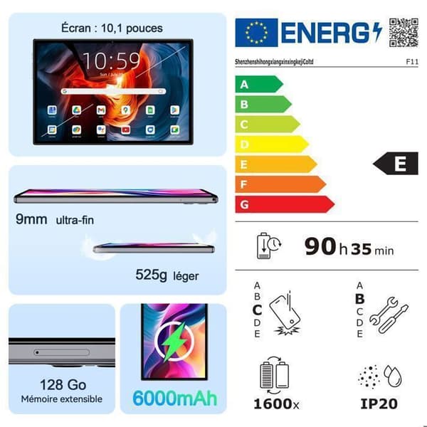 【2F】10.1\" IPS 2.5D nettbrett Android 13 LoseiPad Octa-core 6+64GB (128GB utvidbart) GPS 5+13MP Dobbel SIM 6000mAh Grå