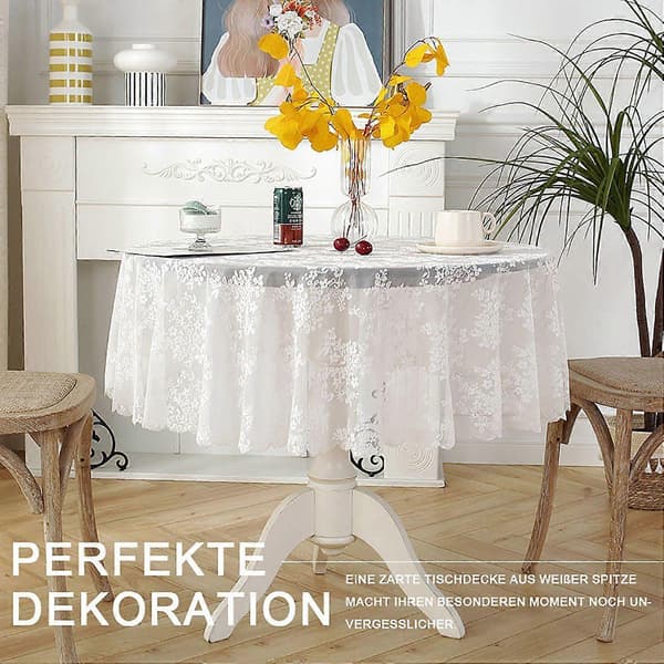 Hvit vintage rund blonde duk