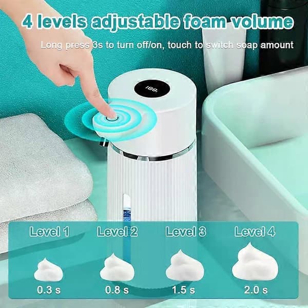 [2F]420ML Automatisk skummende såpedispenser 4 gir infrarød sensor USB oppladbar desinfeksjonsmiddeldispenser veggmontert IPX6 1 PC