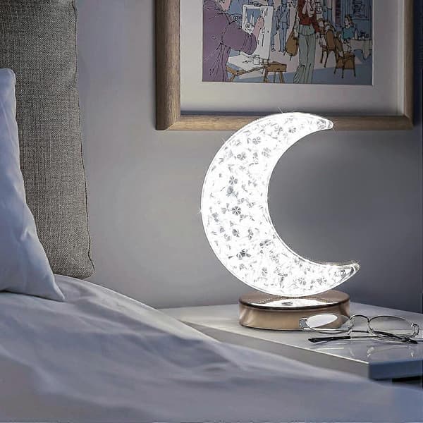 Krystallmånebordlampe, berøringsnattbordslampe for soverom, månenattlys