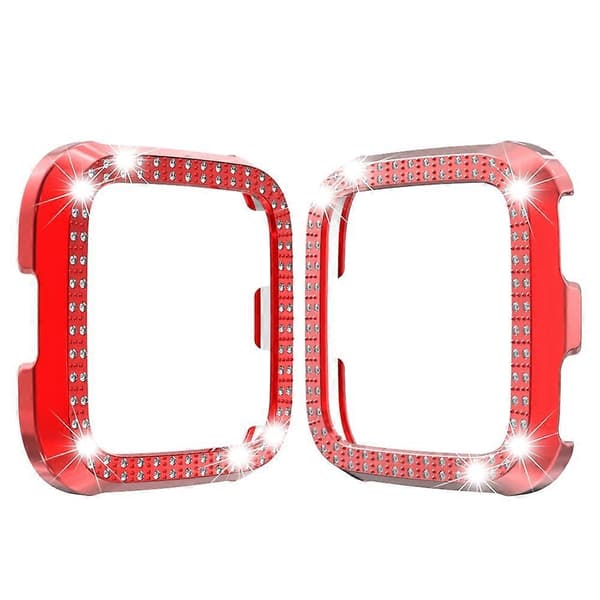 För Fitbit versa / versa lite PC Dubbelradig Diamantbesatt Skyddsskal (Svart) Red