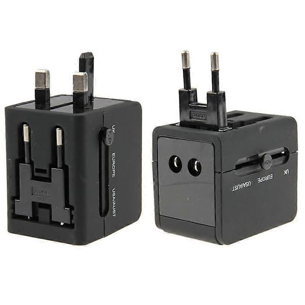 (Ny) Internasjonal 2.1A 2-USB EU / AU / US Plugg Reise Universaladapter (Svart) Black