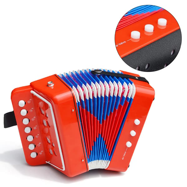 [2F] Harmonikalegetøj til børn, harmonika, musikinstrument, 2 bas, 7 tangenter, til børn, spædbørn, rød