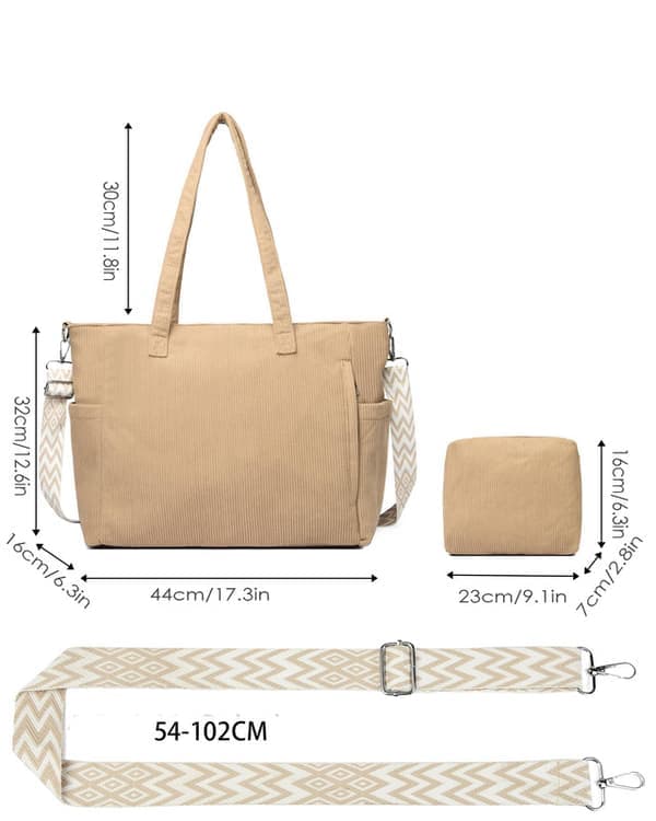 Damehåndtaske, fløjls shopperbag, stor skoletaske brun brown