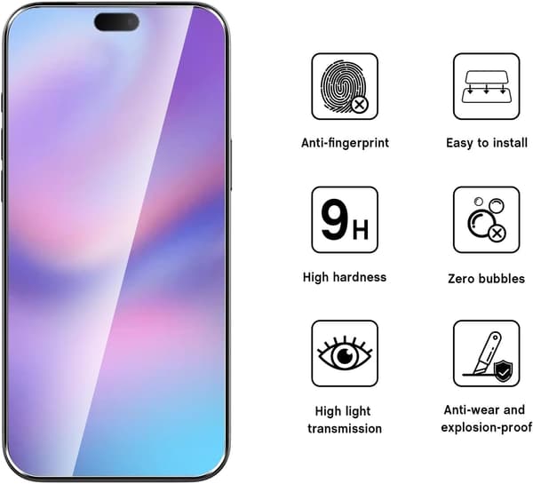 2-pack iPhone 17, 17 Air, 17 Pro, 17 Pro Max, 5G skärmskydd iPhone härdat glas, anti-rep, full täckning
