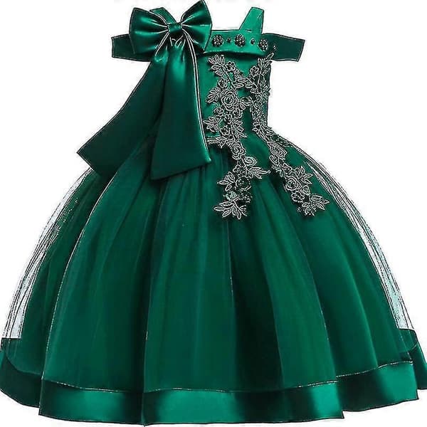 【2F】Liten jente brodert prinsessekjole-grønn 130