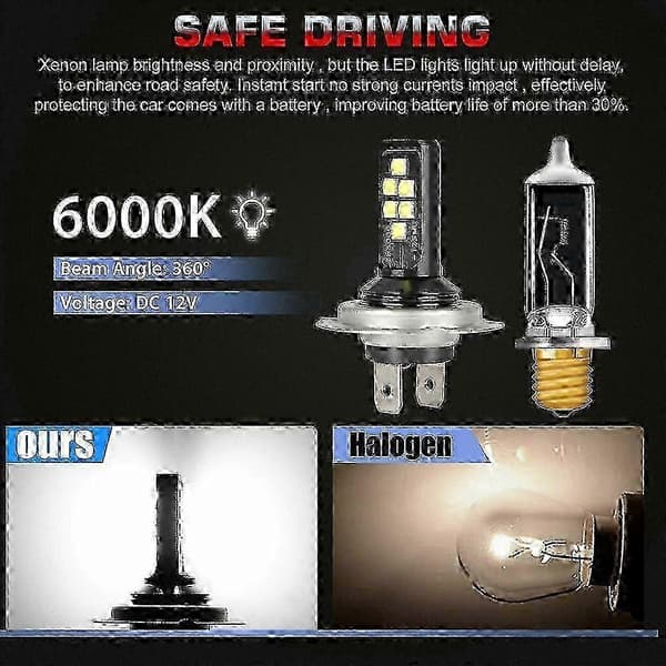 4x H7 LED frontlys nærlys pærer 60000lm 6000k 220w kjølig hvit utgave 0620