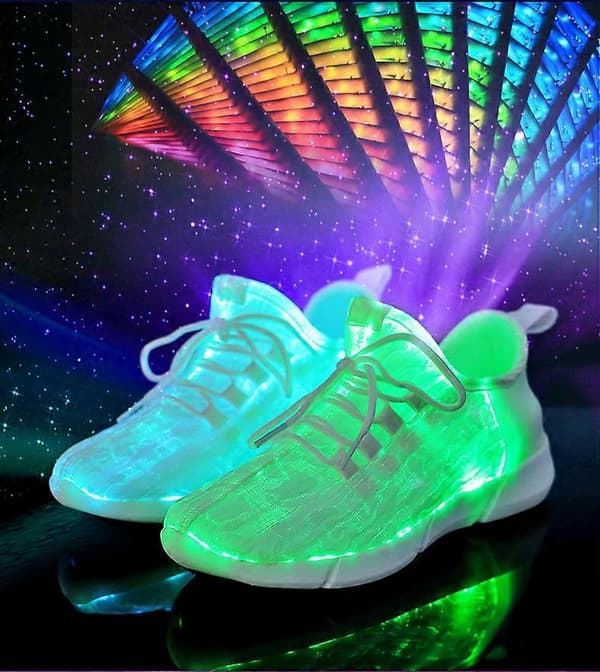 LED-sko, fiberoptiske lysende sneakers, genopladelige, hvide White 39