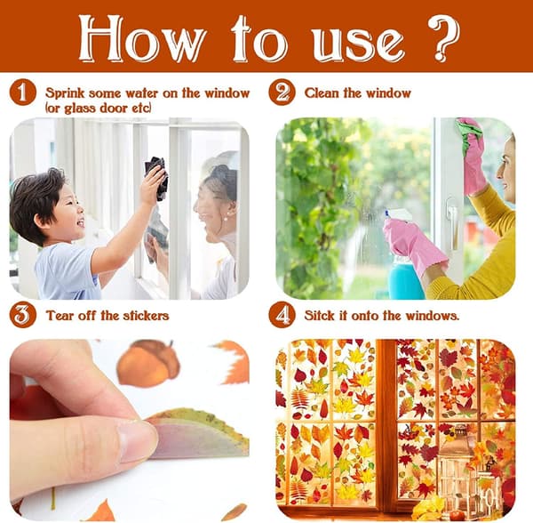 Maple Leaf Window Decals, Static Clings, Harvest Festival Window Decals Window Decorations 12 Pieces Window Decals Thanksgiving Window