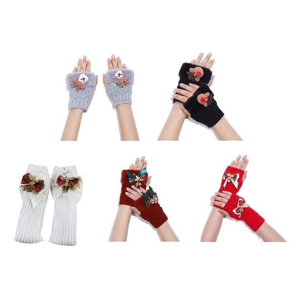 Halvfingerhandskar Stickade Pekskärmshandskar Julklappar för Kvinnor Män 5