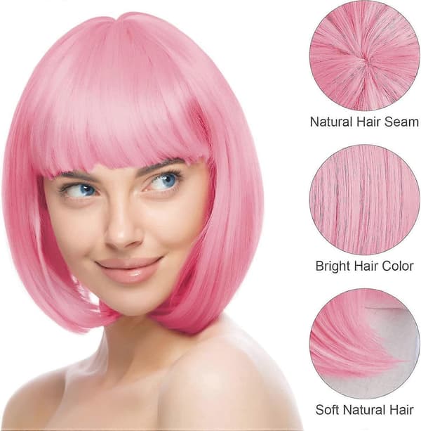 Kort Bob Paryk og Solbriller Sæt til Kvinder, Syntetisk Glat Hår til Cosplay Fest Pink