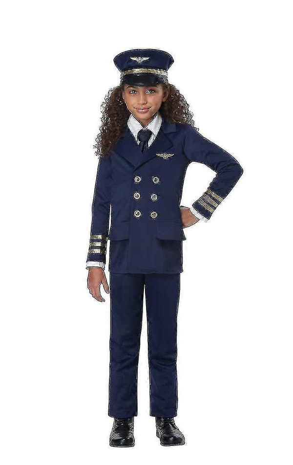 Barn Unisex Pilot Uniform Maskeraddräkt Yalo[2F] Navy Blue Small