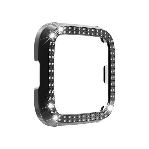 För Fitbit versa / versa lite PC Dubbelradig Diamantbesatt Skyddsskal (Svart) Black