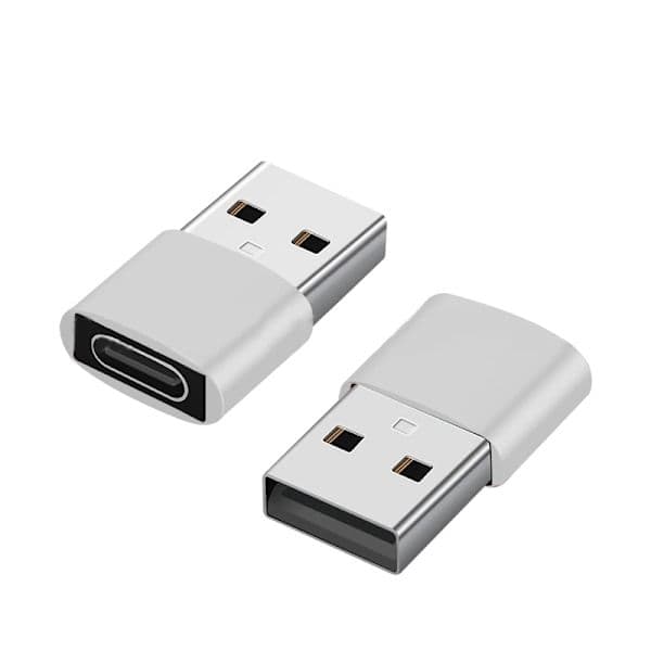 2-pack USB-C to USB Adapter for Data Transfer and Charging Silver