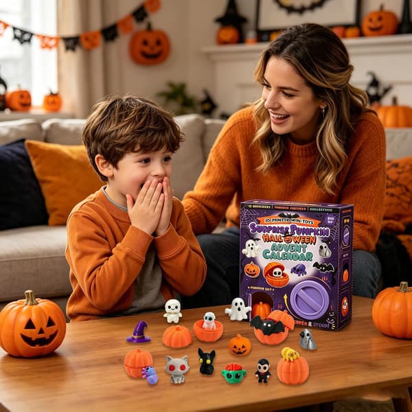 Halloween Adventskalender 2026, 24 dager, 3D Gresskar, Halloween Nedtelling og Dekor for Barn og Voksne