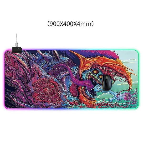 (Ny) Datamaskin Monster Mønster Belyst Musematte, Størrelse: 90 x 40 x 0.4cm