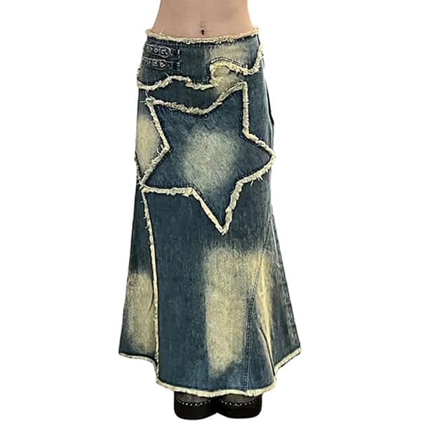 Kvinnor Trasig Fåll Denim Maxikjol Golvlång Lång Jeanskjol S