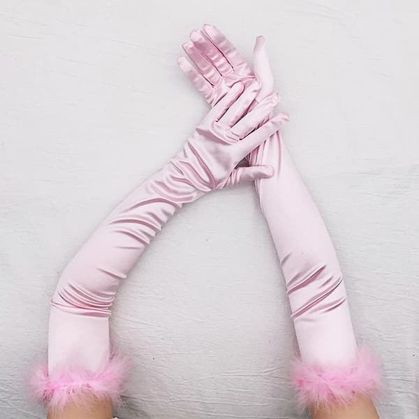 55 cm lange Flapper Aften Opera Sateng Hansker for Kvinner Albuelengde 1920-tallet Pink