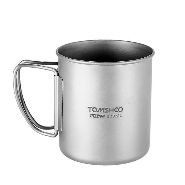 TOMSHOO 300ml Titaniummugg Utomhus Bärbar Camping Picknick Vattenmugg med Fällbart Handtag Camping Picknick Vattenmugg