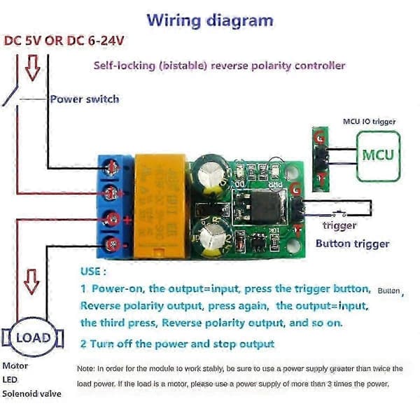 DC6-24V 2A Selvlåsende Bistabil Omvendt Polaritet Controller Relæ Modul DR55B01 Motor egnet frem/tilbage Green