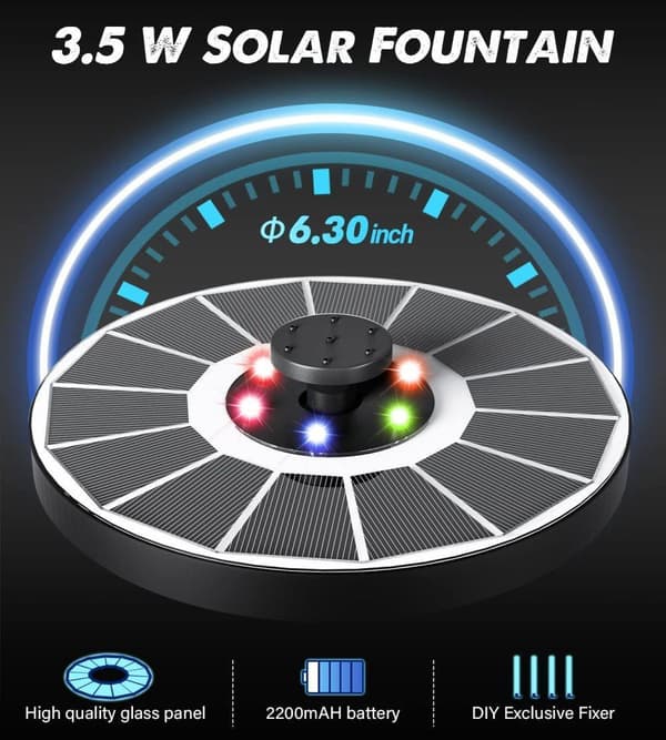Solcellsdriven fontän 3.5W Glaspanel Fontän med Batteri & Fästen för Trädgård/Damm/Uteplats Transparent munstycke