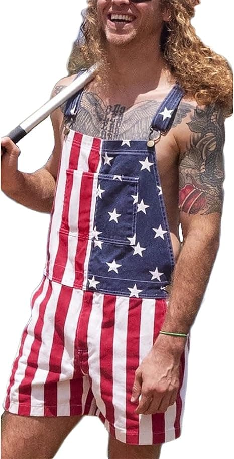 Amerikansk Flag Overalls Denim Bib Shorts til Mænd Kvinder Juster