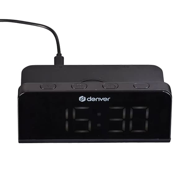 【2F】Denver väckarklocka ECQ-103MK2 med trådlös laddning och LED-display Sort 1.6