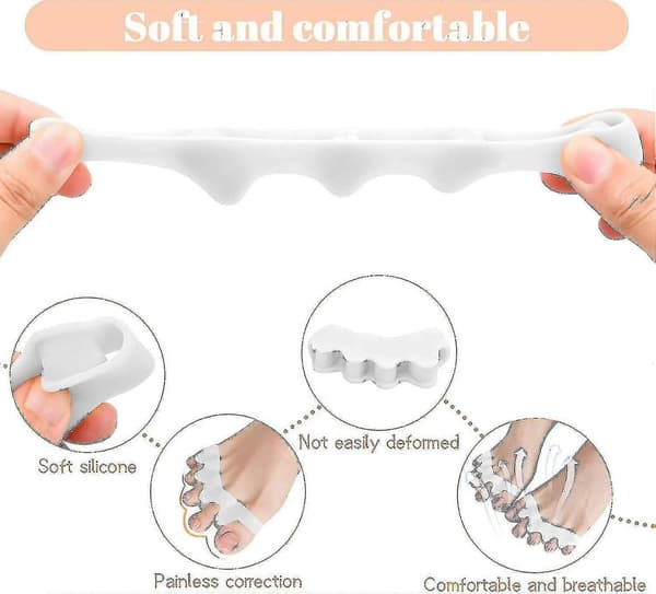 Par med tåskillere i silikon, tåbeskyttelse, hallux valgus-korreksjon