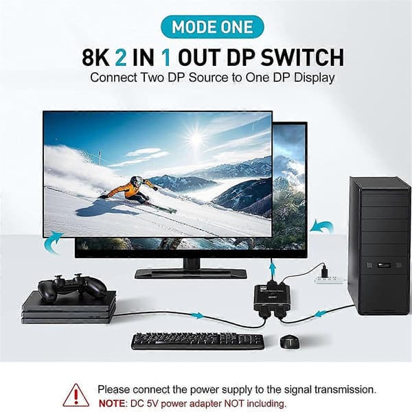 [2F]8K DisplayPort Switch 2 ind 1 ud/ 1 ind 2 ud Display Port DP Switch Understøtter 8K30Hz 4K120Hz til PC