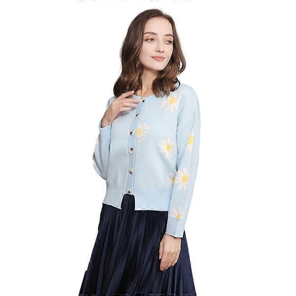 Cardigan til kvinder med blomsterprint, langærmet, åben front, strikket sweater Grey S