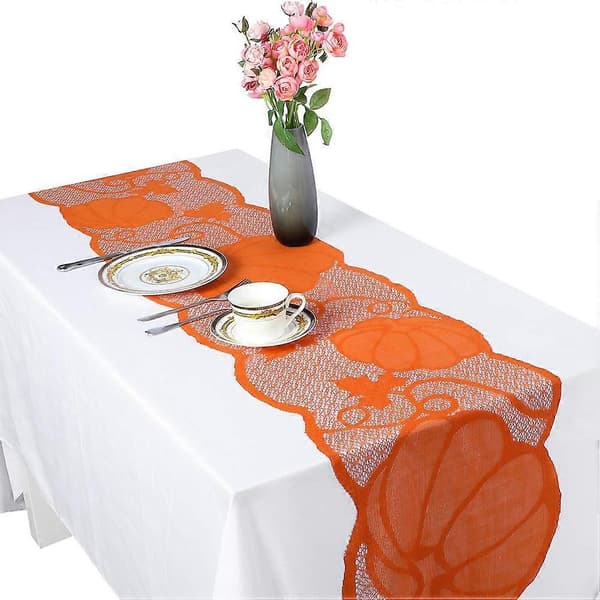 Oransje gresskar blonde bordløper med uthulet design til Thanksgiving 1 sett