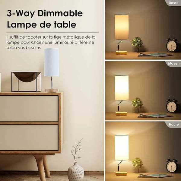 [2F]Touch sengelampe 5W med trådløs oplader - 3 lysstyrkeniveauer, USB-port, beige