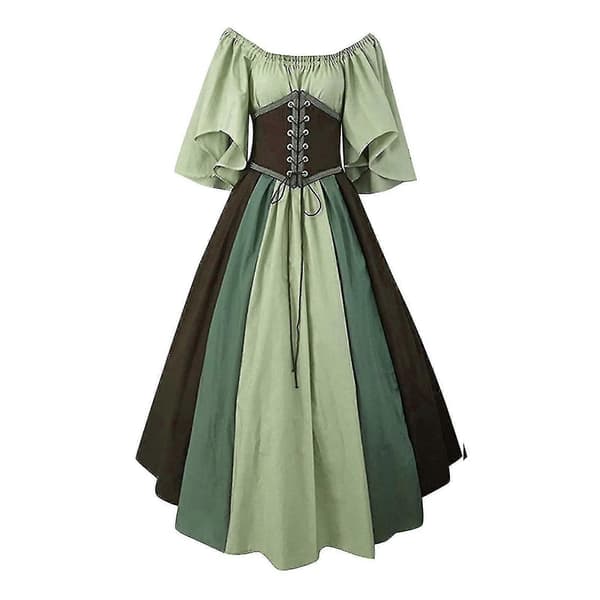 Medeltida kläder Dam Kortärmade gotiska klänningar Retro festklänningar Balklänning Light green XL
