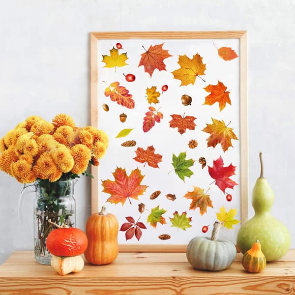 Maple Leaf Window Decals, Static Clings, Harvest Festival Window Decals Window Decorations 12 Pieces Window Decals Thanksgiving Window