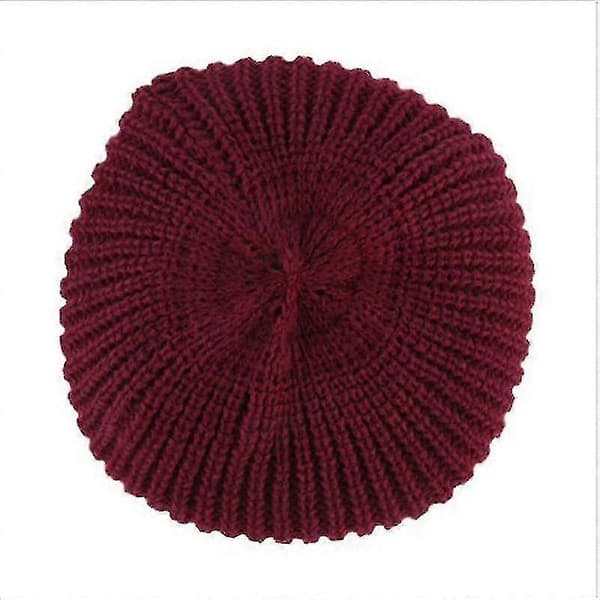 Män Stickad Slouch Mössa Baggy Varm Oversize Skateboard Keps Wine Red