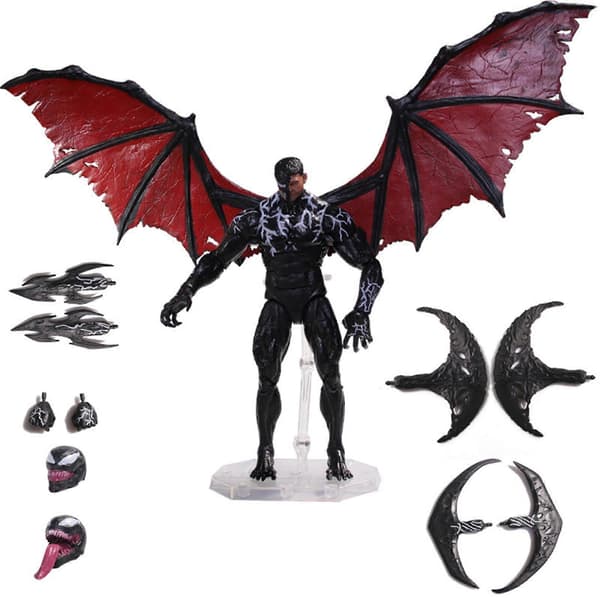 [2F]7\" Venom Actionfigur med vingar och fästen Rörlig Venomfigurleksak, Kampanj