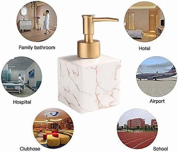 [2F]Håndsaipe Dispenser Keramikkflasker Flytende Lotion Dispenser Marmor Hvit