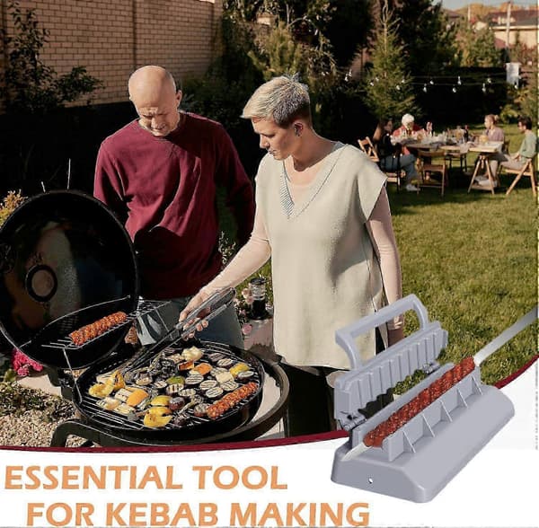 [2F]Kebab Maker Press Machine, Stor Kabob Spydform, Manuell Grill Spydform for Lam, BBQ Kebob Kebab Grillverktøy, Grå