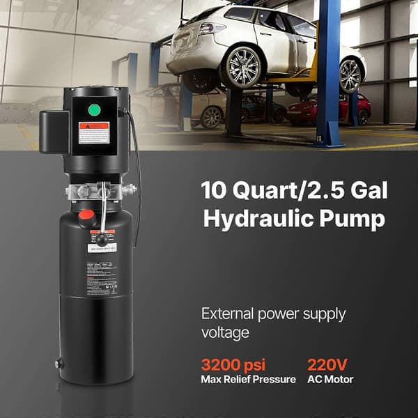 【2F】Hydraulpumpaggregat, AC 220V, 10 Quart enkelverkande hydraulenhet, 6,3 L/min oljeflöde, svart
