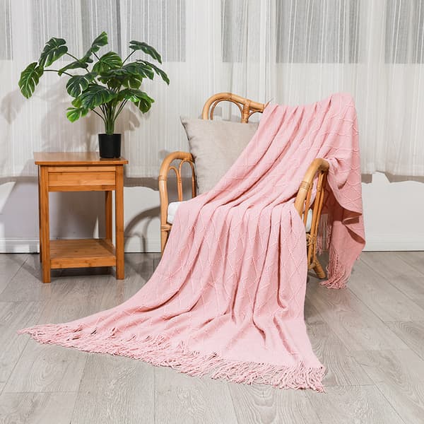 [2F]127x180cm Pink, 1 stk. Strikket Sofatæppe Lille Sofatæppe, Blødt Fleecetæppe Strikket Tæppe Pompon Aircondition Biltæppe til Sofa