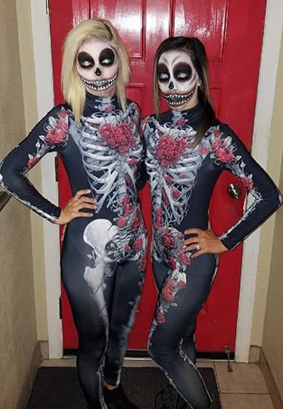 Halloween-kostume til kvinder med dødningehovedtryk, langærmet jumpsuit Q3 Q3 S