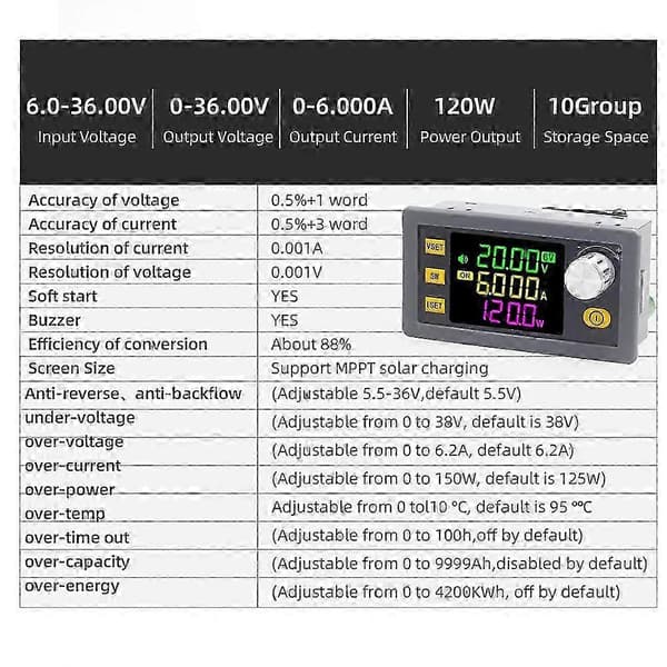 Strömomvandlare 6-36V till 0-36V, 120W Spänning DC Justerbar Strömmodul, med Display/DC Digital Kontroll Strömmodul