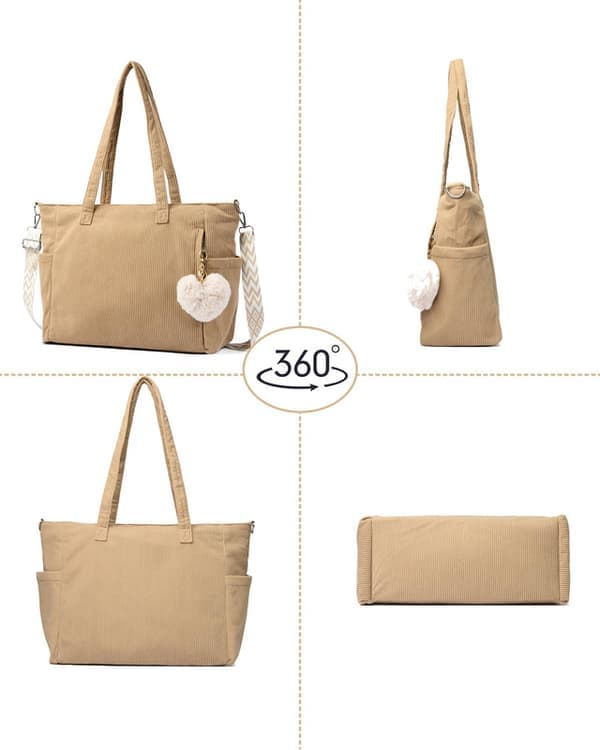 Damehåndtaske, fløjls shopperbag, stor skoletaske brun brown
