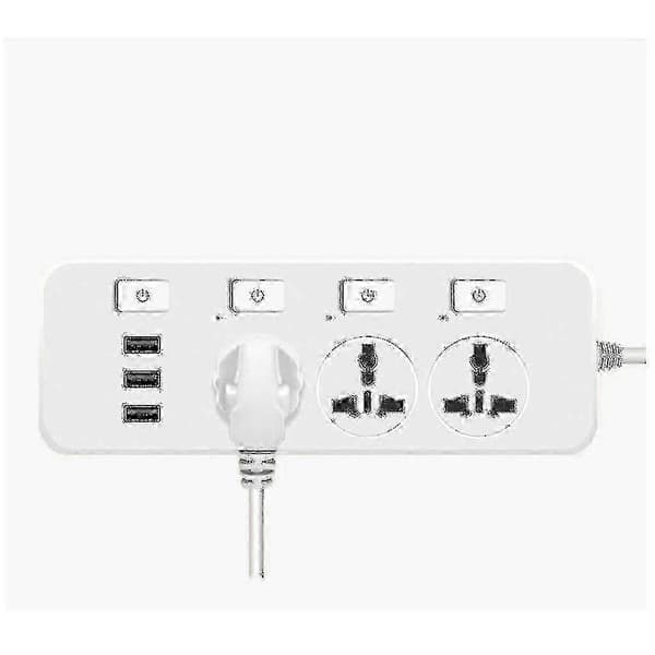 Us//eu Strømuttak 5v2.1a Overspenningsvern Med 3 Uttak Og 3 Usb-porter