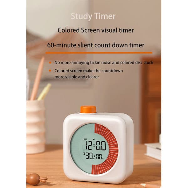 Digital visuell timer 3-i-1 – Timer, klokke og vekkerklokke, 60-minutters nedtelling, for barn og hjem Rosa
