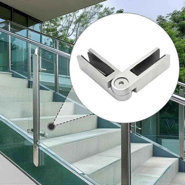【2F】Justerbar glas-til-glas klemme 90 til 180 grader, afstivning i rustfrit stål Brushed Finish