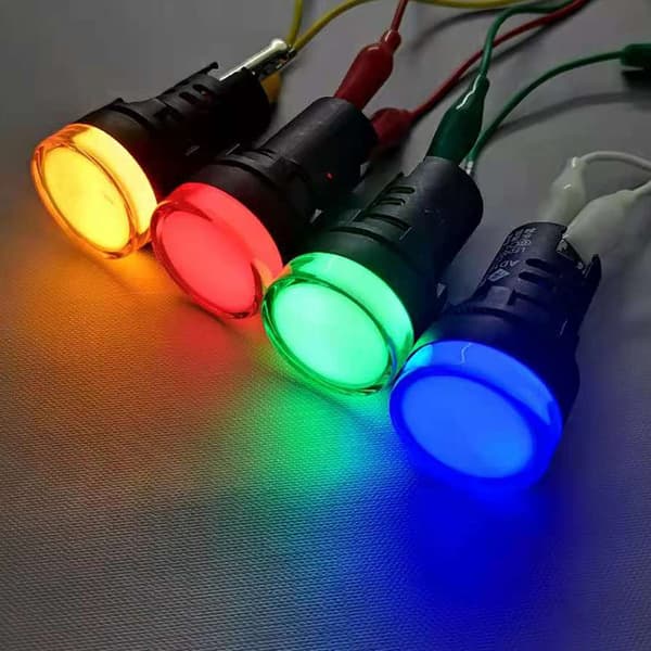 16 stk. indikatorlamper rød/gul/blå/grøn 22mm LED-drivpanel AC 220V 20mA indikatorsignallamper (hver farve 4 stk)