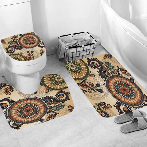 [2F]4st Badrum Duschdraperi Form Vattentät Badgardin Set Toalettlock Matta Set (180*180cm) BILD2