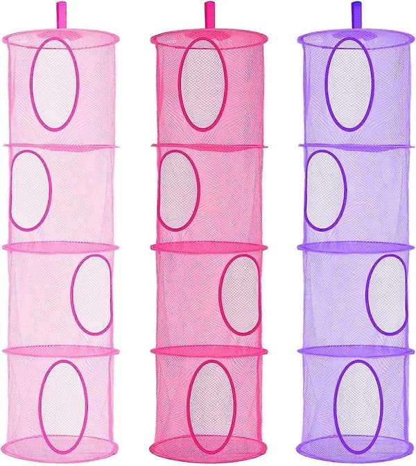 4-lags Teddy Opbevaringsnet til Ophæng, 3 stk. Sammenfoldelige (Pink, Rose, Lilla)[2F]